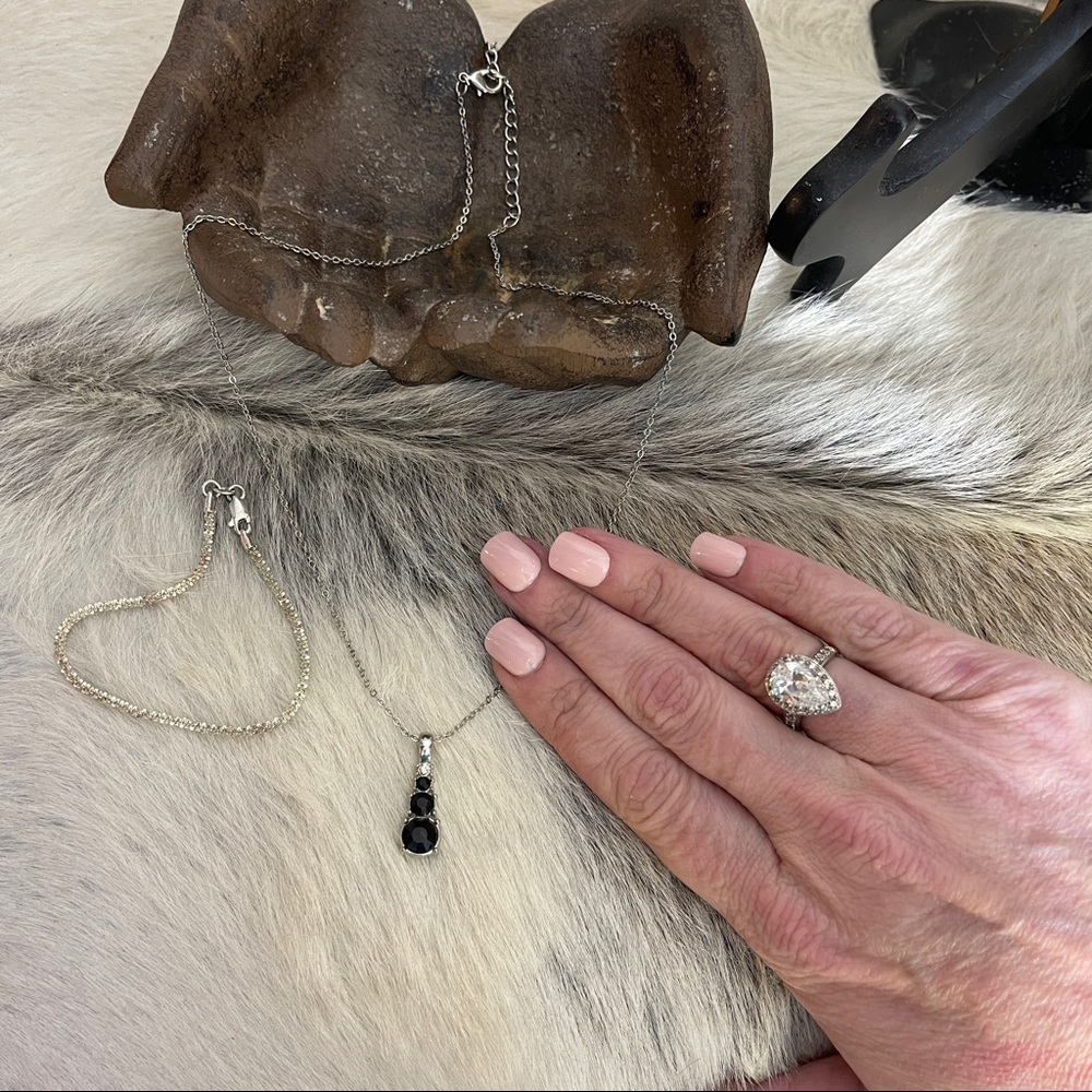 Vintage sterling silver and black diamond pendant  with bracelet and ring